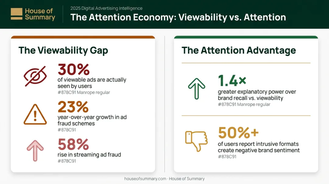Viewability versus actual human attention gap statistics and brand sentiment impact