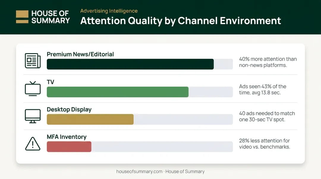 Advertising channel attention quality comparison across TV display newsletter and MFA inventory