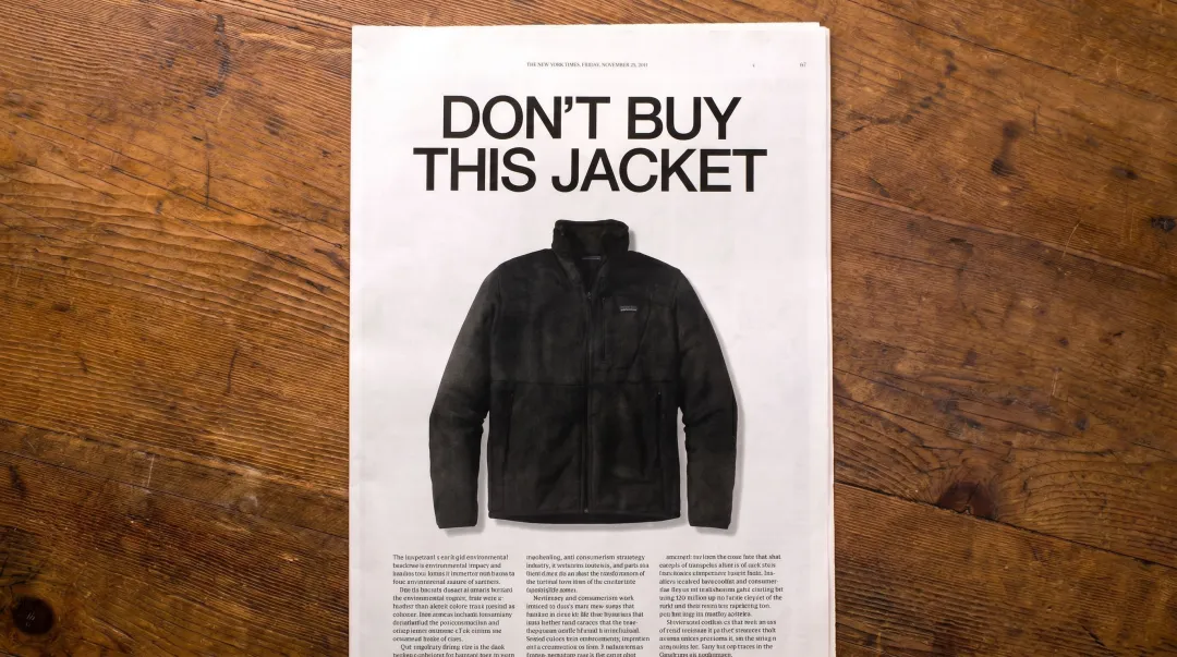 Patagonia Don't Buy This Jacket New York Times full page print advertisement