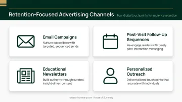 Four patient retention advertising channels infographic with email and outreach tactics