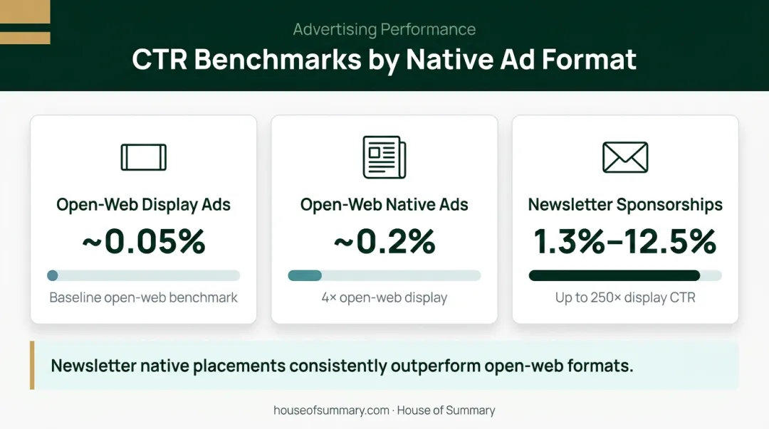 Native advertising CTR benchmark comparison across three ad format types