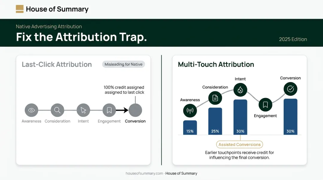 Multi-touch attribution model versus last-click attribution comparison for native advertising