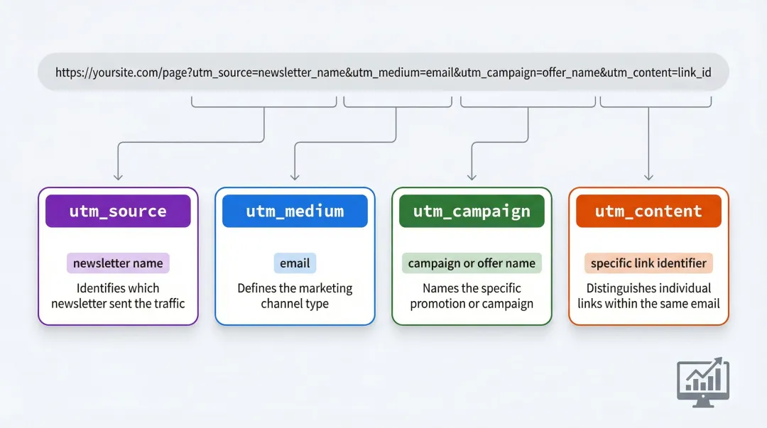 UTM parameter tracking structure breakdown for newsletter ad campaign measurement