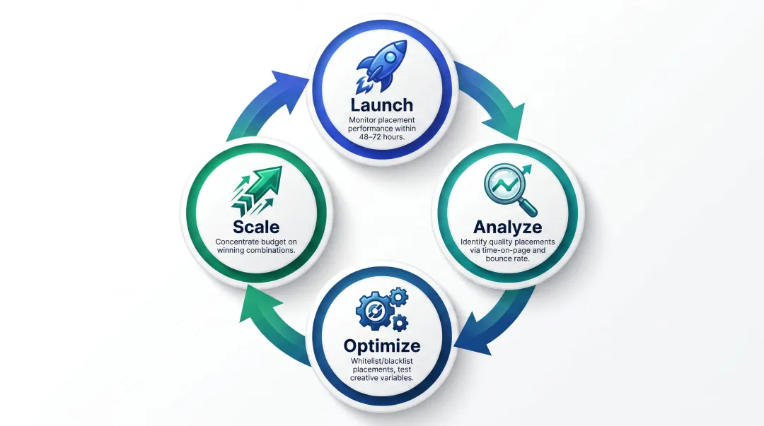 Native ad campaign optimization cycle from launch to scaling winning creatives