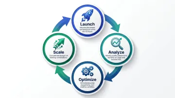 Native ad campaign optimization cycle from launch to scaling winning creatives