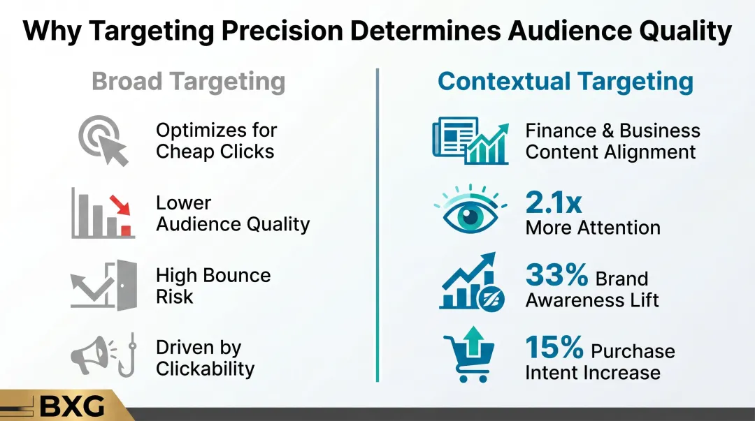 Contextual targeting versus broad targeting performance comparison with key metrics