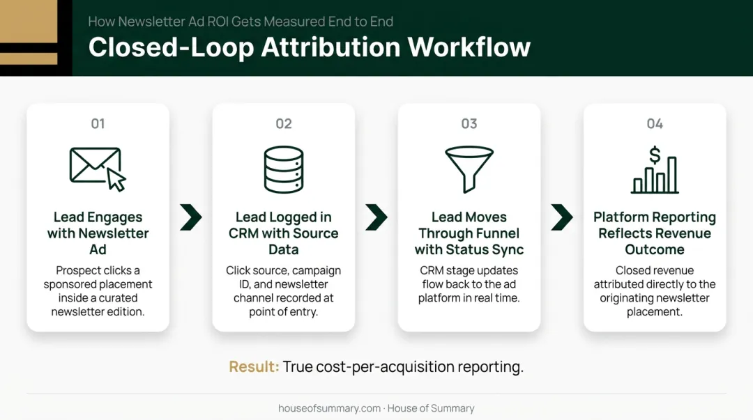 Closed-loop CRM attribution four-step process flow from ad click to revenue