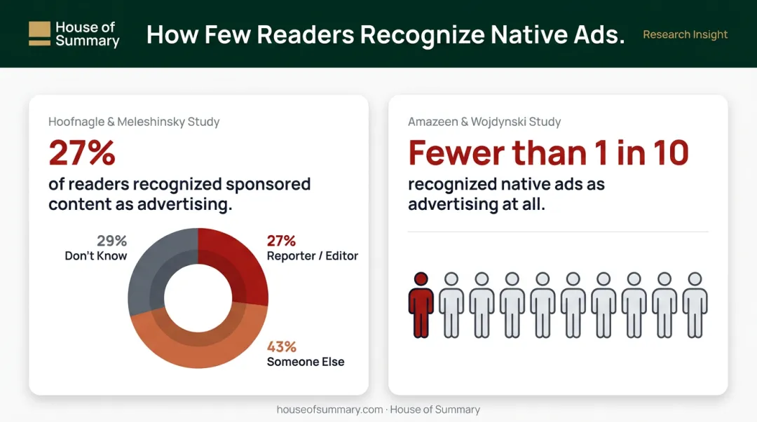 Native advertising reader recognition failure rate statistics comparison infographic