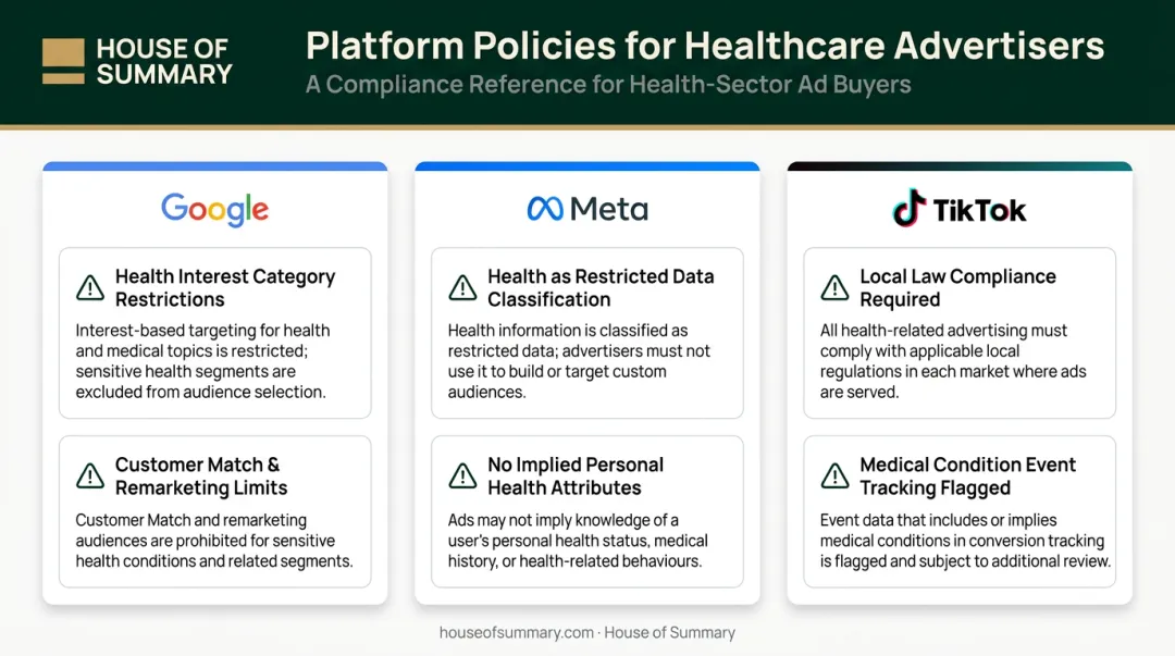Healthcare display advertising platform policies comparison Google Meta TikTok