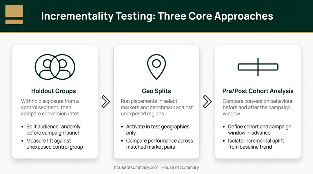 Three incrementality testing methods for sponsored content attribution lag measurement