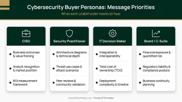 Four cybersecurity buyer personas with key messaging priorities comparison infographic