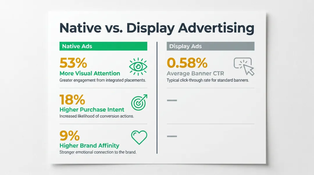 Native ads versus display ads performance statistics comparison infographic healthcare
