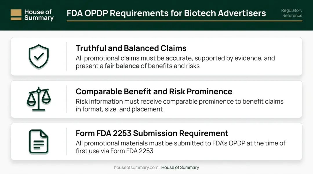 FDA prescription drug promotion compliance requirements three-rule checklist infographic