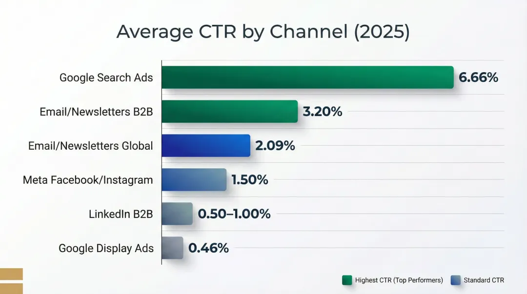 2025 sponsored placement click-through rate benchmarks comparison across six channels