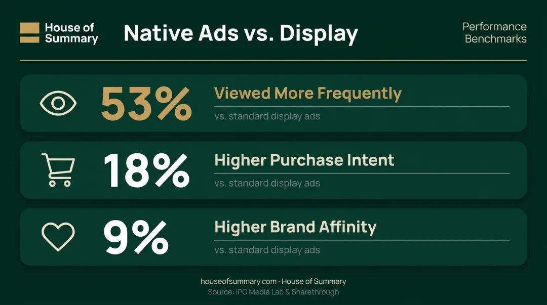 Native versus display advertising performance statistics 53 percent more views and higher purchase intent