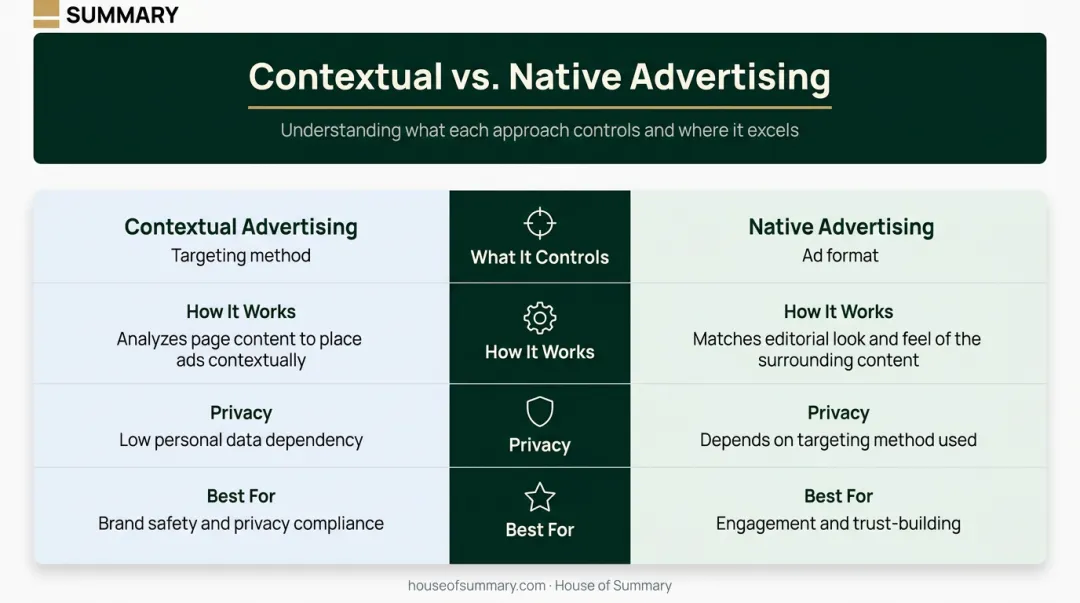 Contextual versus native advertising side-by-side comparison of key strategic dimensions