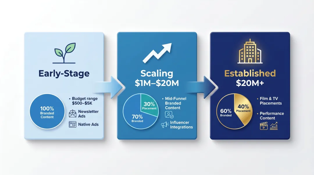 D2C brand growth stage strategy framework for choosing branded content versus product placement
