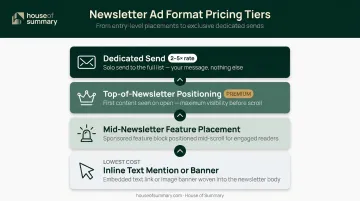 Four newsletter ad placement formats ranked by prominence and pricing tier