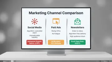 Newsletter versus social media versus paid ads channel reach comparison infographic