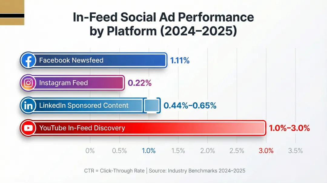 In-feed social ad CTR comparison across four major platforms 2024-2025