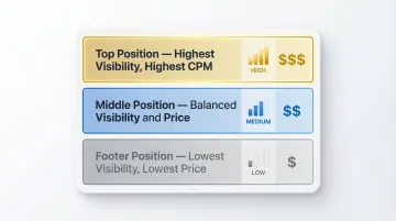 Newsletter ad placement positions top middle footer visibility and CPM tier comparison