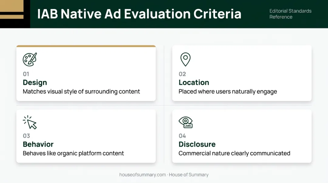 IAB native advertising four evaluation criteria design location behavior disclosure framework