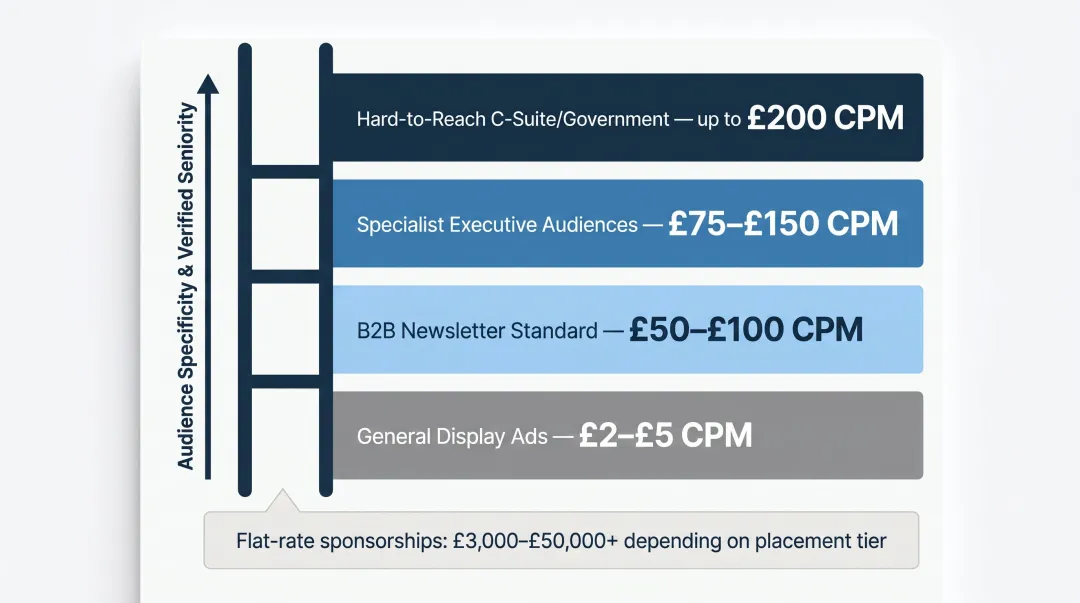 Sponsored content CPM pricing tiers from general display to premium executive audiences