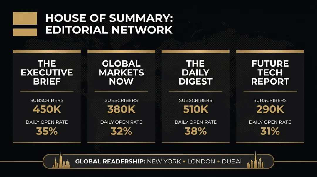 House of Summary newsletter network showing subscriber reach across global cities and publications