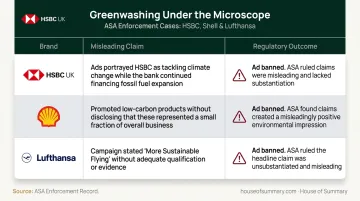 Three major greenwashing ad ban cases HSBC Shell Lufthansa comparison table