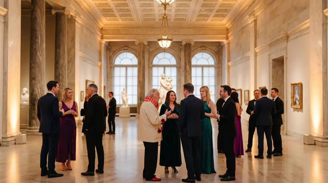 Luxury brand cultural sponsorship event inside prestigious art institution interior