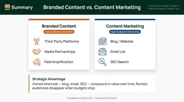 Branded content versus content marketing distribution channels and audience ownership comparison