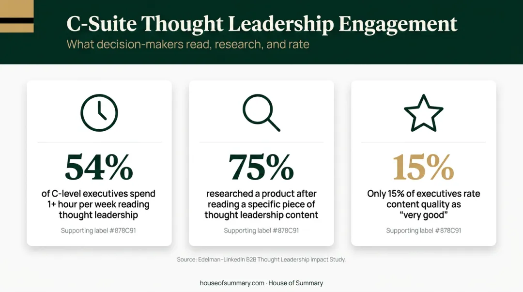 C-suite thought leadership consumption statistics infographic with key engagement percentages