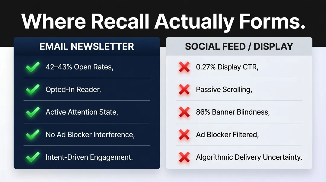 Email newsletter versus social media and display advertising attention and recall comparison