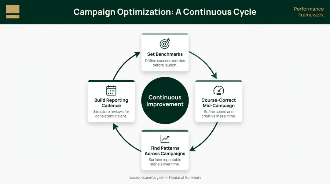 Four-step sponsored newsletter campaign optimization cycle from benchmarks to patterns