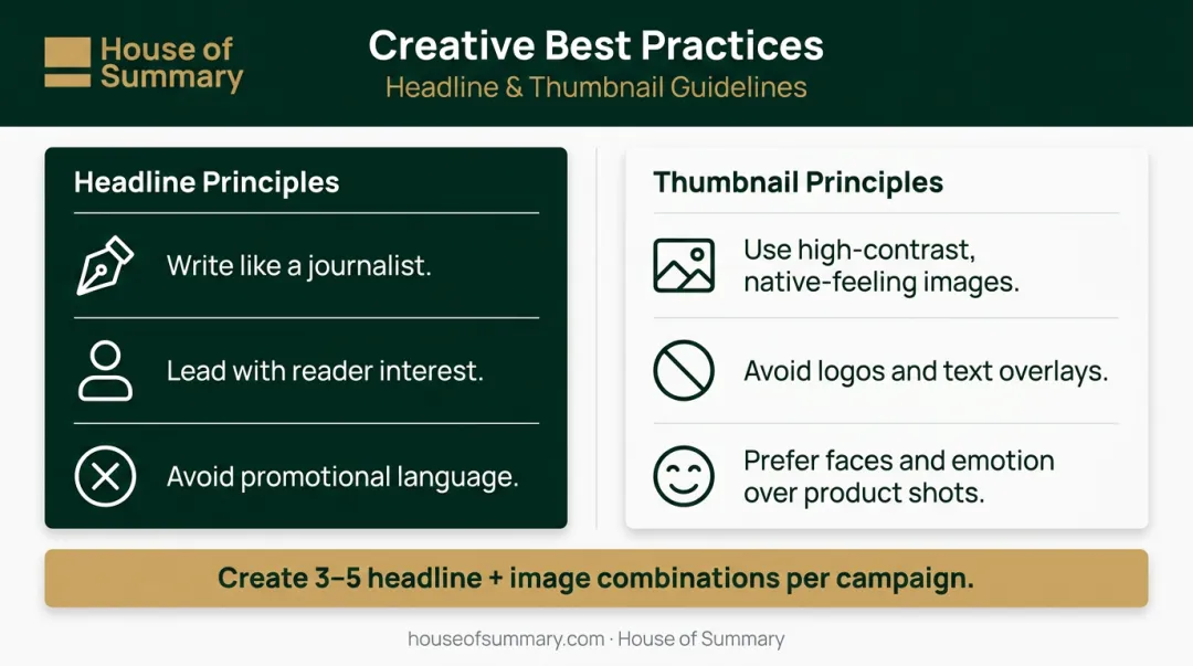 Native ad creative best practices headline and thumbnail principles side-by-side guide