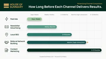 Advertising channel results timeline comparison from days to twelve months