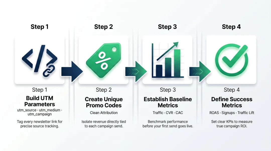 Newsletter campaign UTM tracking setup process from URL tagging to conversion attribution
