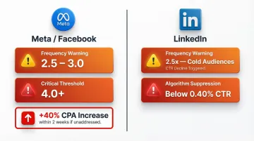 Ad fatigue frequency thresholds for Meta Facebook and LinkedIn platforms