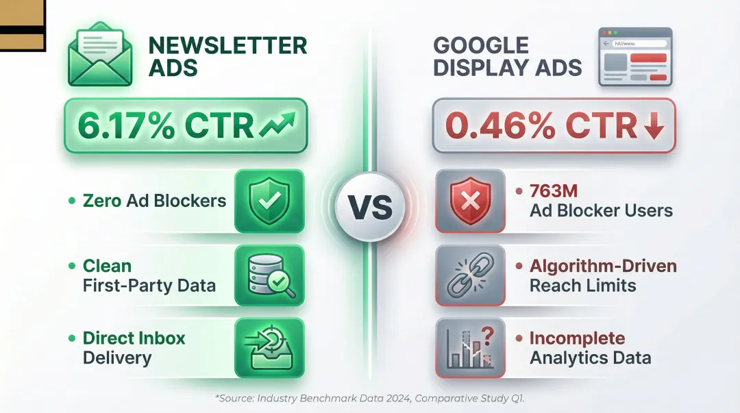 Newsletter advertising versus Google Display ads CTR and engagement performance comparison