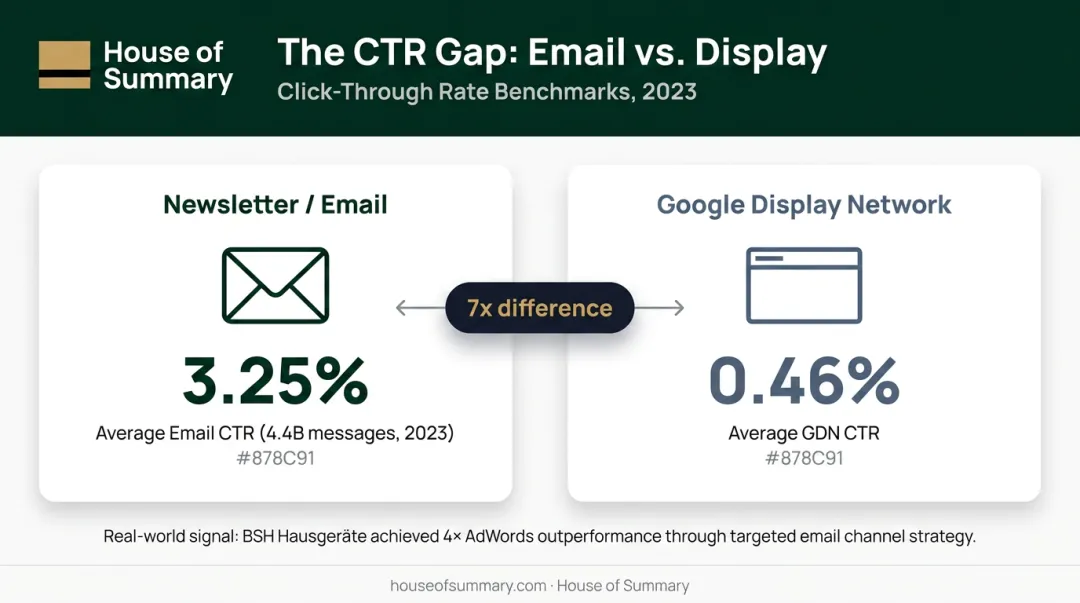 Email CTR versus Google Display Network click-through rate comparison infographic