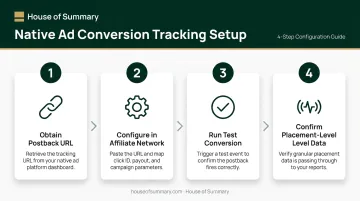 4-step native ad conversion tracking setup process flow diagram