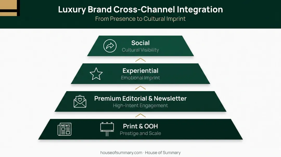 Luxury brand cross-channel advertising strategy stack print digital experiential social touchpoints
