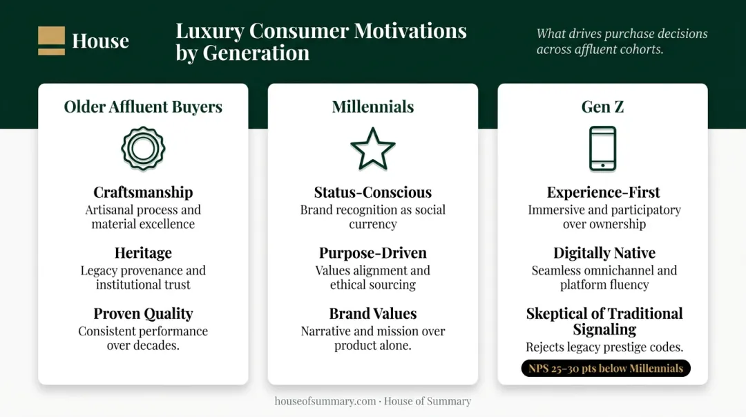Luxury consumer generational comparison older buyers millennials Gen Z motivations and behaviors