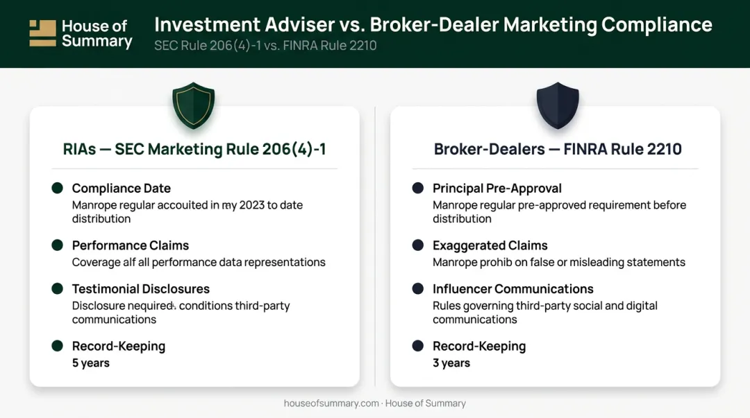SEC Marketing Rule versus FINRA Rule 2210 compliance comparison for wealth managers