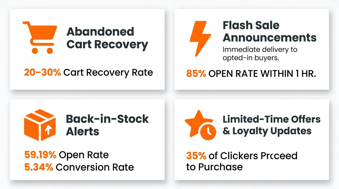 Four D2C push ad use cases with conversion statistics and performance benchmarks