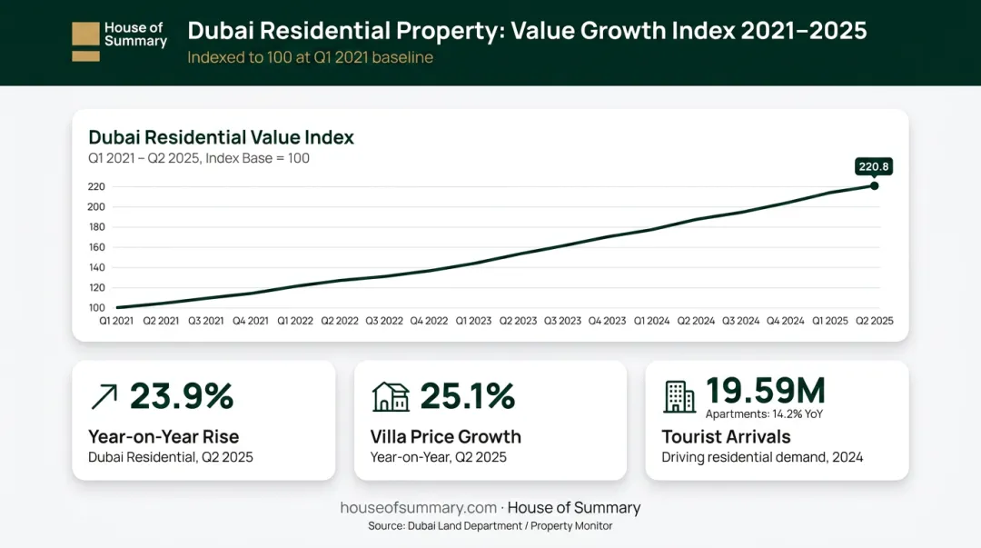 Dubai residential property value growth chart 2021 to 2025 year-on-year appreciation