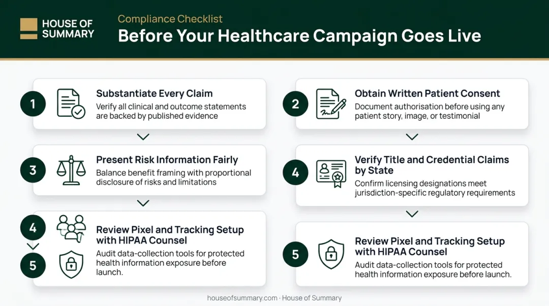 Five-step responsible healthcare advertising compliance checklist before campaign launch