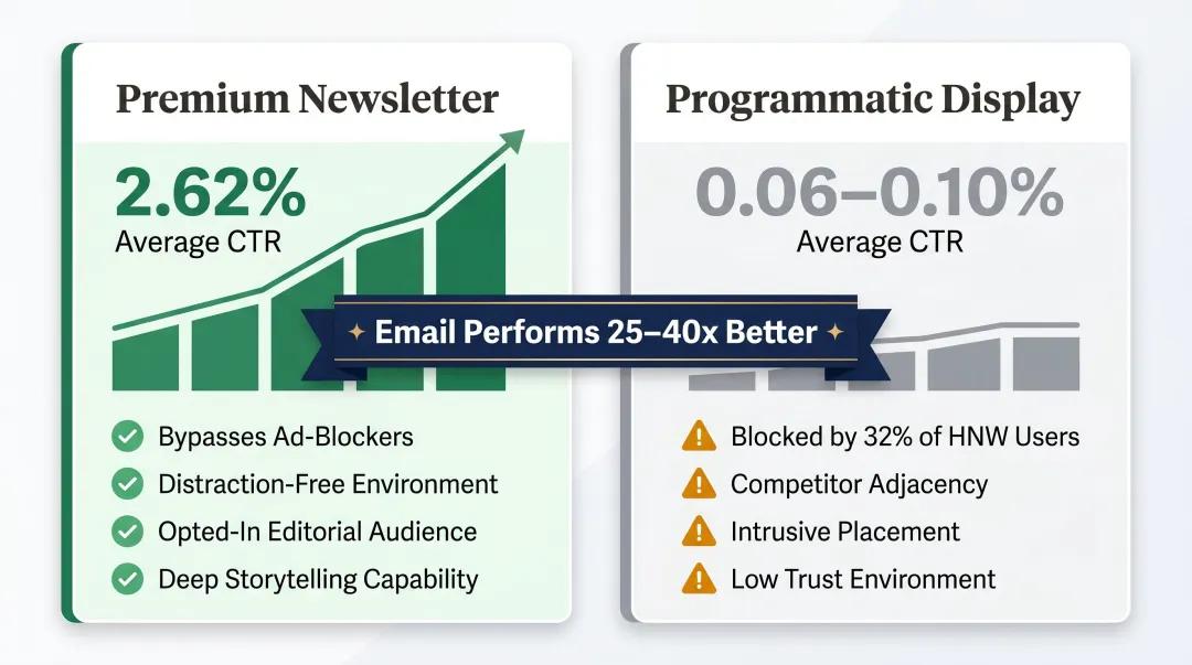 Email newsletter versus programmatic display advertising click-through rate performance comparison