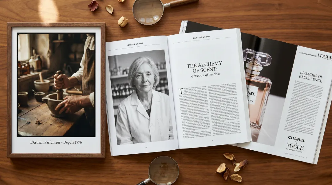 Luxury beauty brand heritage campaign film and editorial print content formats