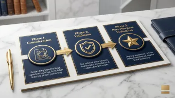 Three-phase HNW luxury beauty purchase decision journey infographic